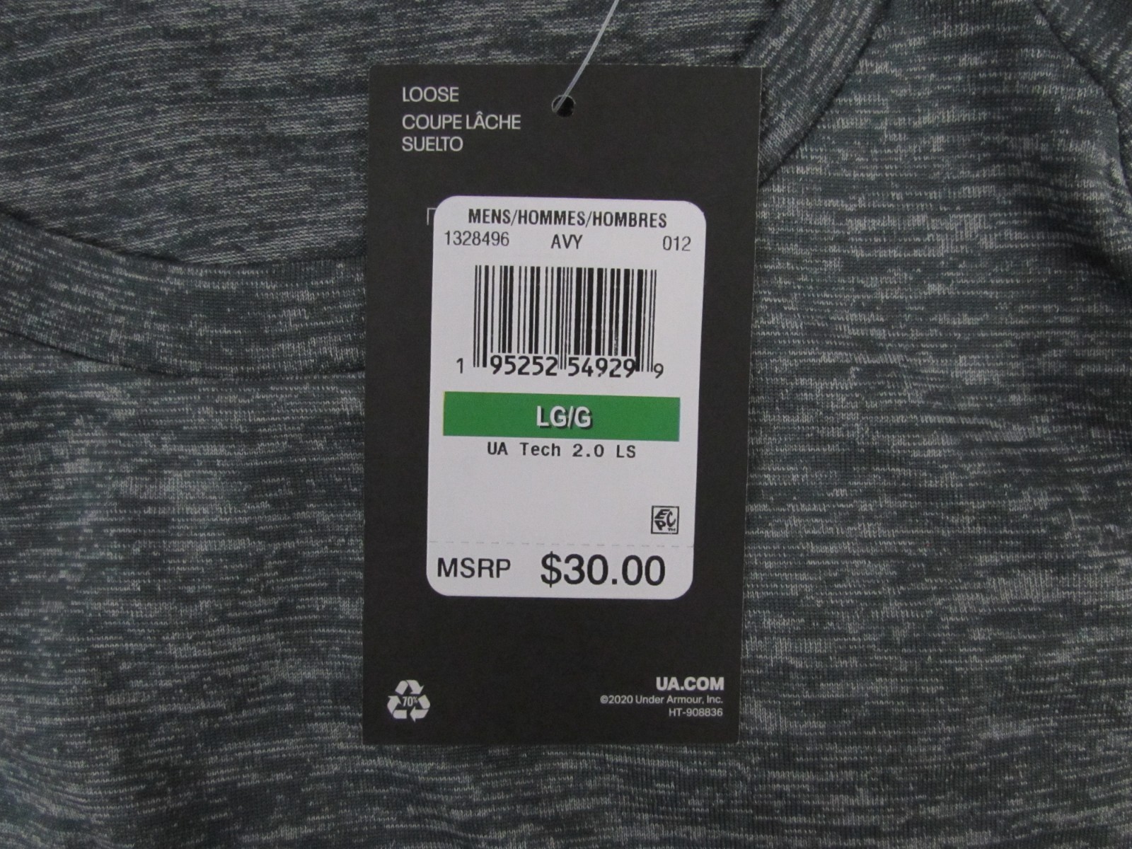 Under Armour Men’s UA Tech 2.0 Long Sleeve T-Shirt Gray Heather L NWT 1328496