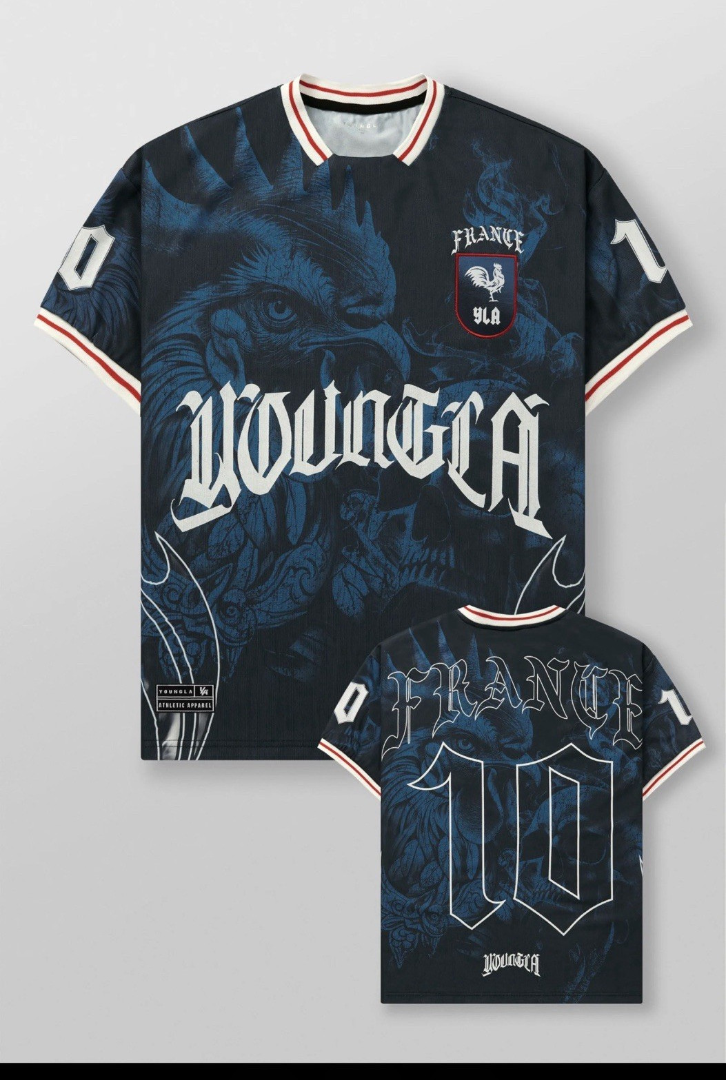 YoungLA France Graphic Print Logo Crew Neck Short Sleeve T-Shirt Men&rsquo;s L Blue