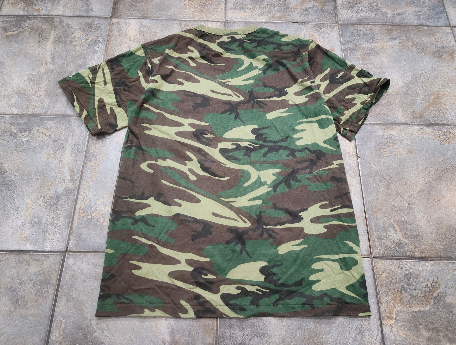 Vintage 80s Ranger Men&rsquo;s Large Woodland Camo Single Stitch Pocket T Shirt