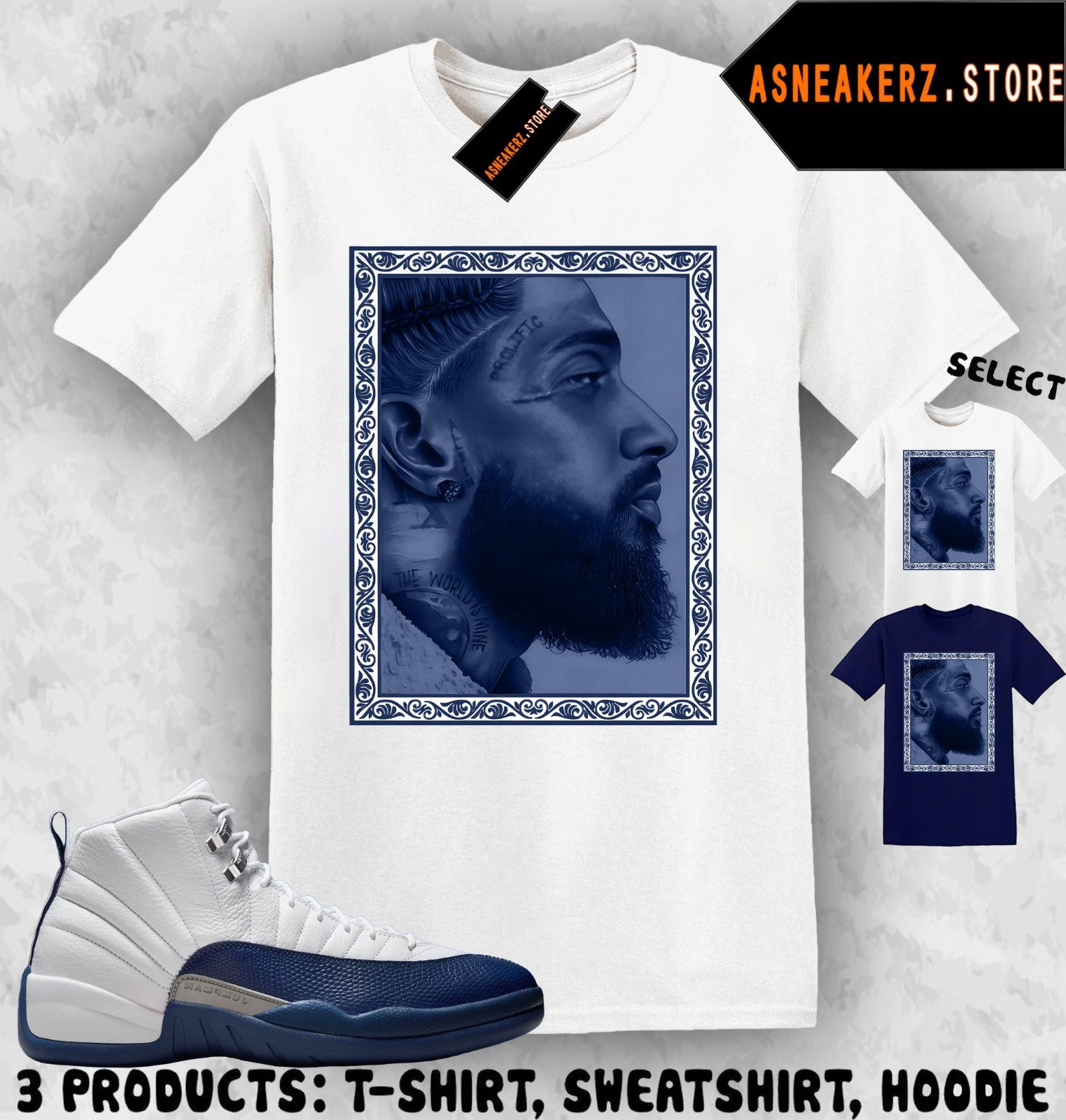 Tee Shirt Matching AJ 12 French Blue 2025 To Match Sneaker Nipsey T-Shirt