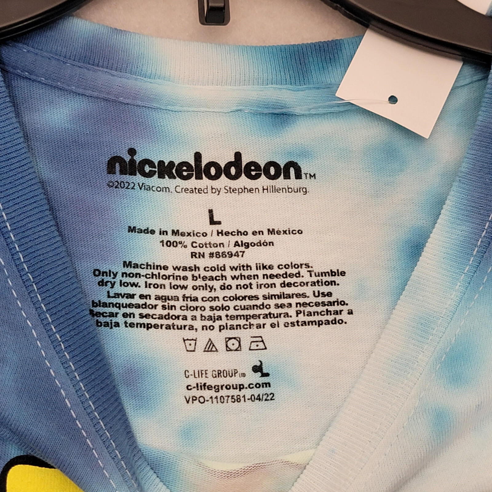 NICKELODEON SPONGEBOB TIE DYE T SHIRT MENS Large L BLUE WHITE LONG SLEEVE NWT