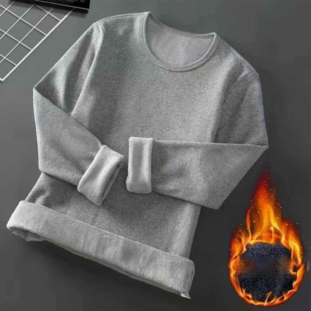 Warm and Stylish Mens O Neck Long Sleeve Thermal Shirt with Fleece Interior