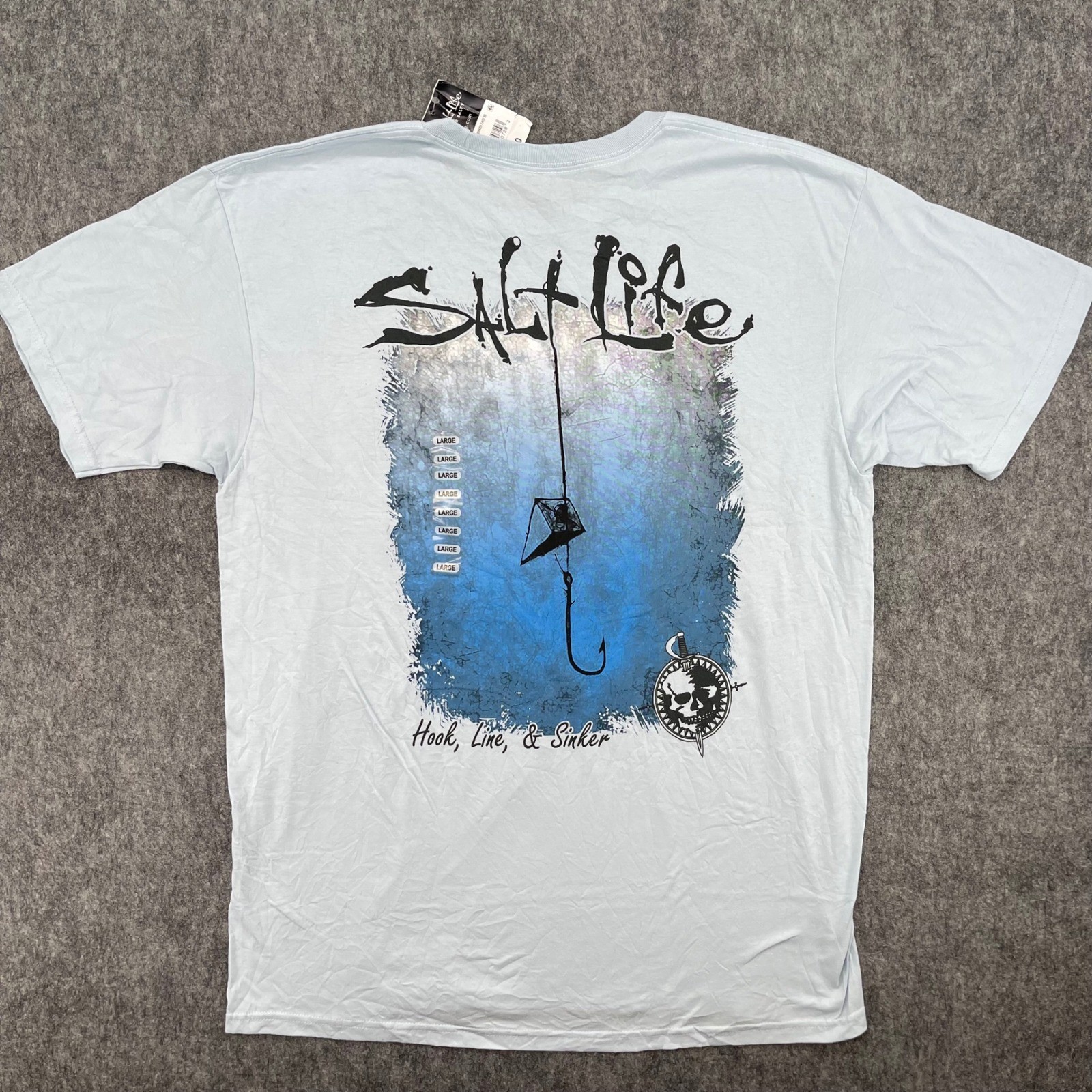 Salt Life Shirt Mens Large Hook Line and Sinker Pocket Blue NEW