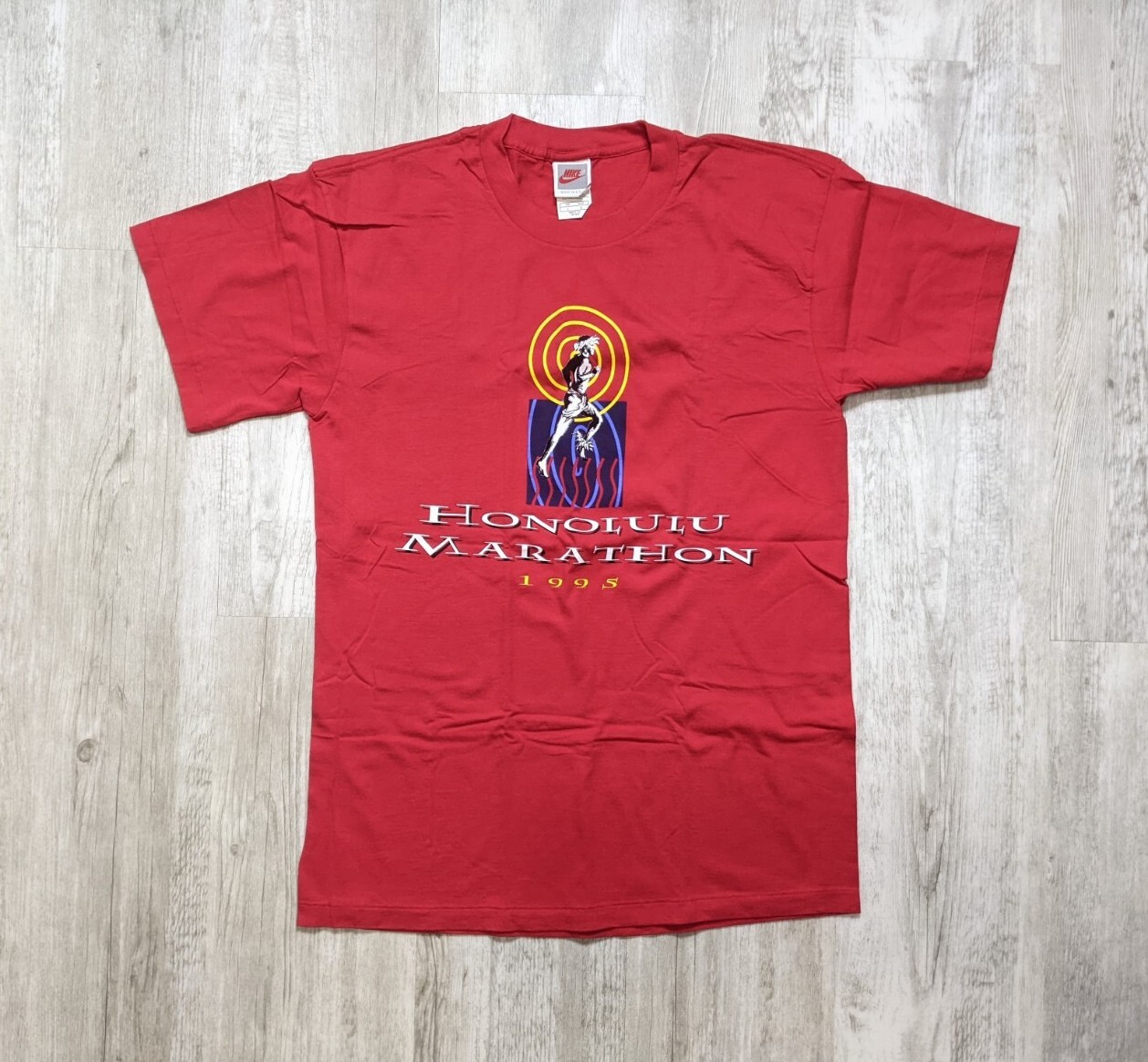 Vintage 1995 NIKE Honolulu Marathon Race Run Single Stitch T Shirt Large USA