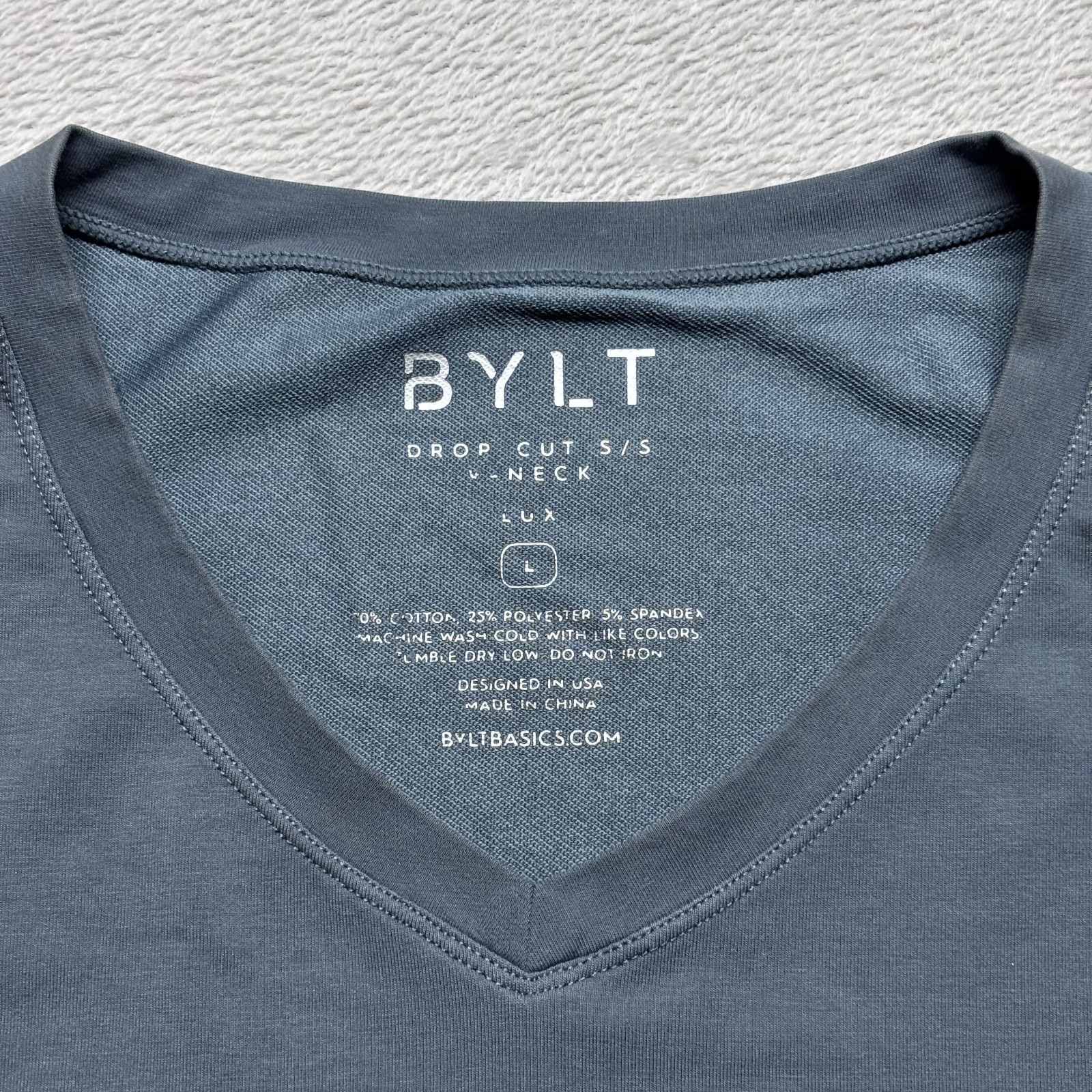 BYLT Drop Cut Lux Shirt Mens L Premium Basics V-Neck Performance T Shirt Gray