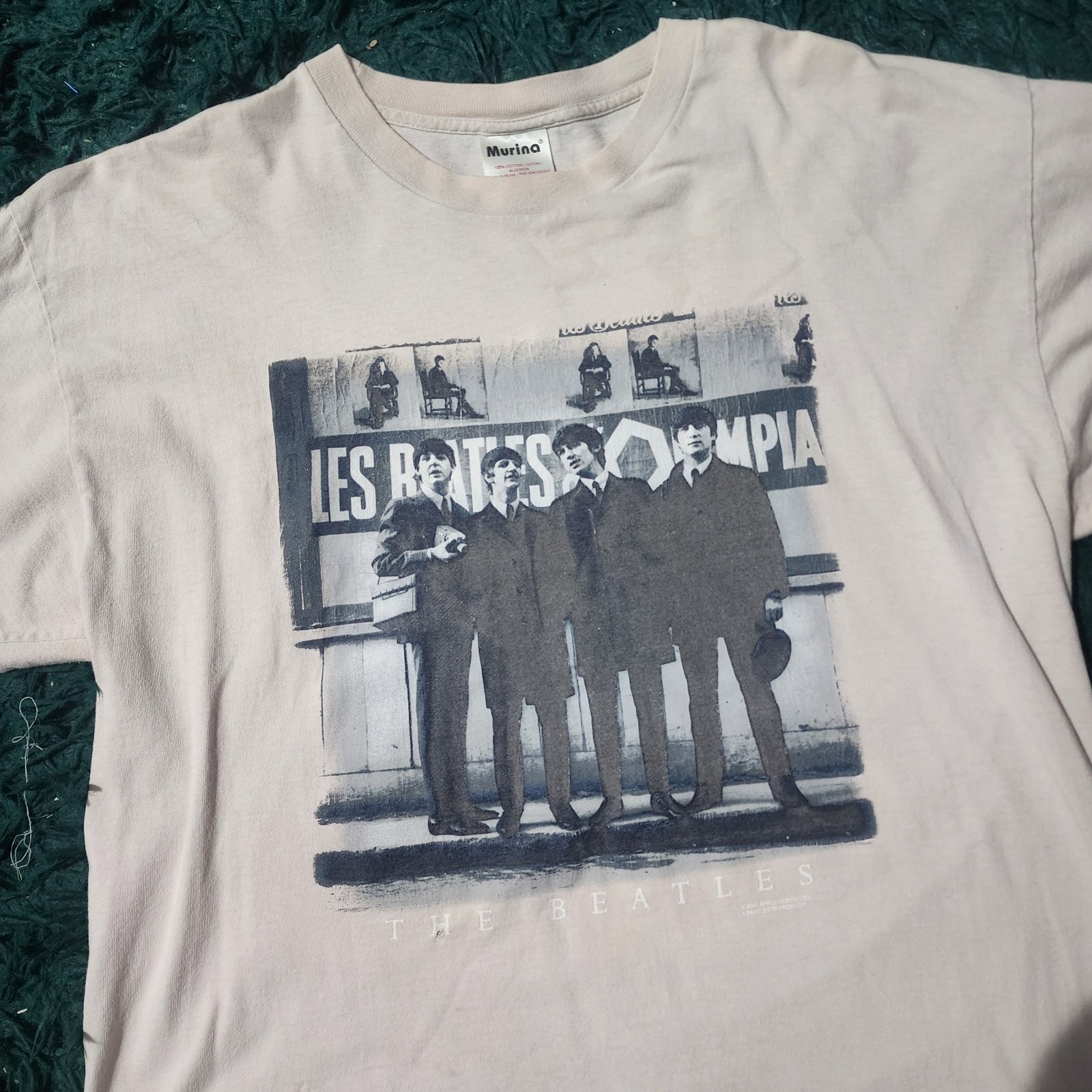 Vintage The Beatles Olympia Photo Tee White Murina USA XL 90s Rock Band