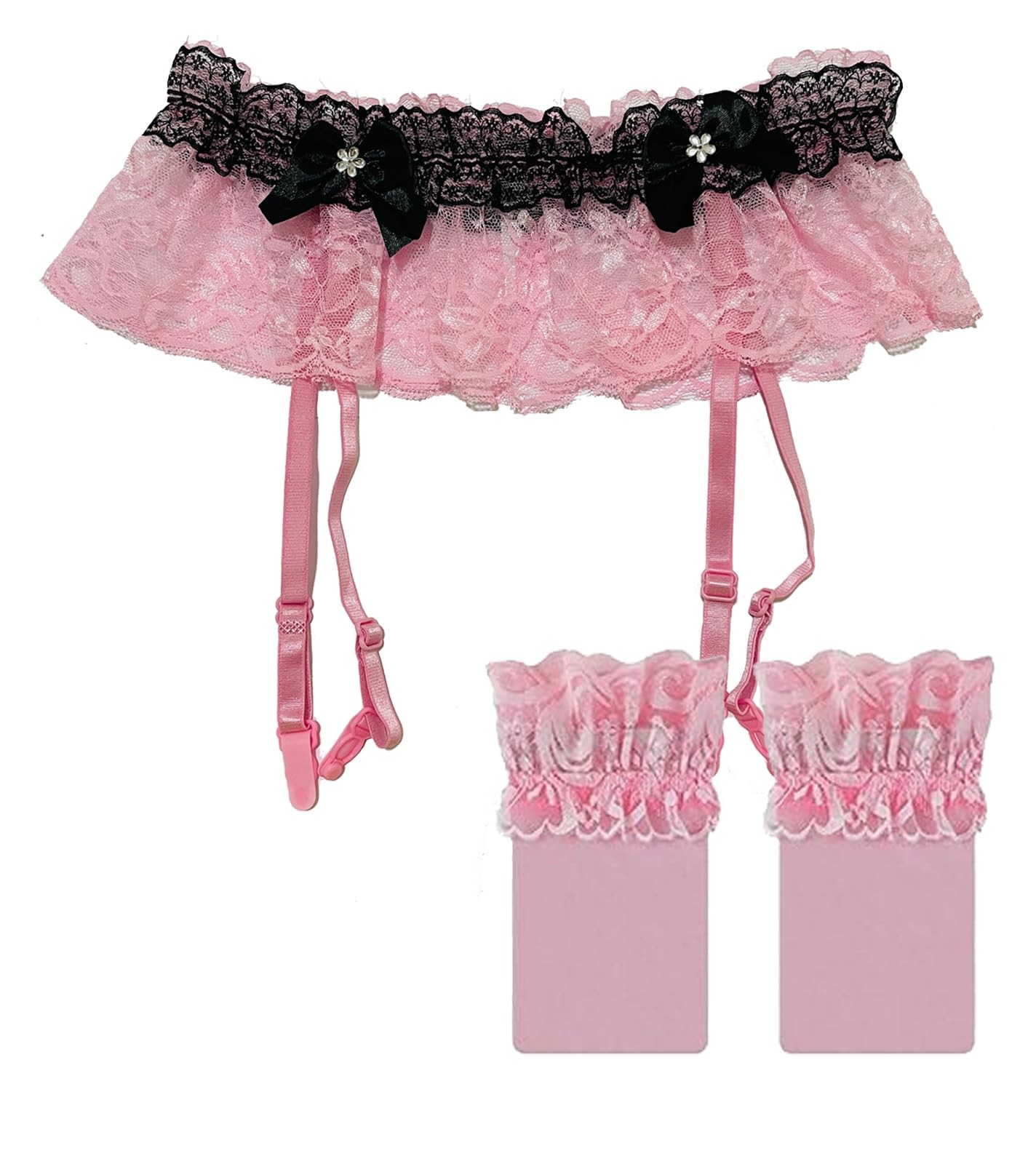 Mens Sissy Lingerie Outfits Lace Panties Underwear With 4 Garter One Size Pink