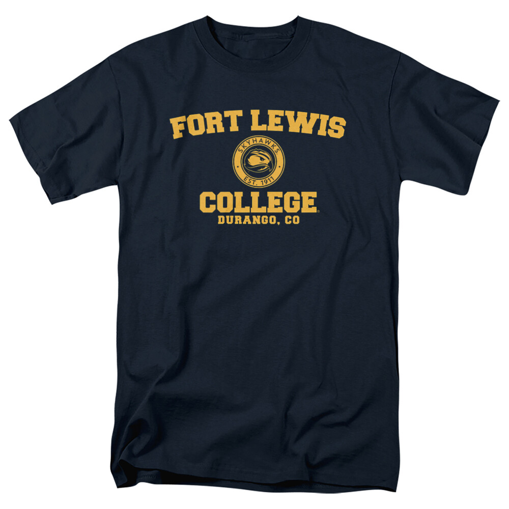 Fort Lewis College Adult T-Shirt Circle Logo, Navy, S-5XL