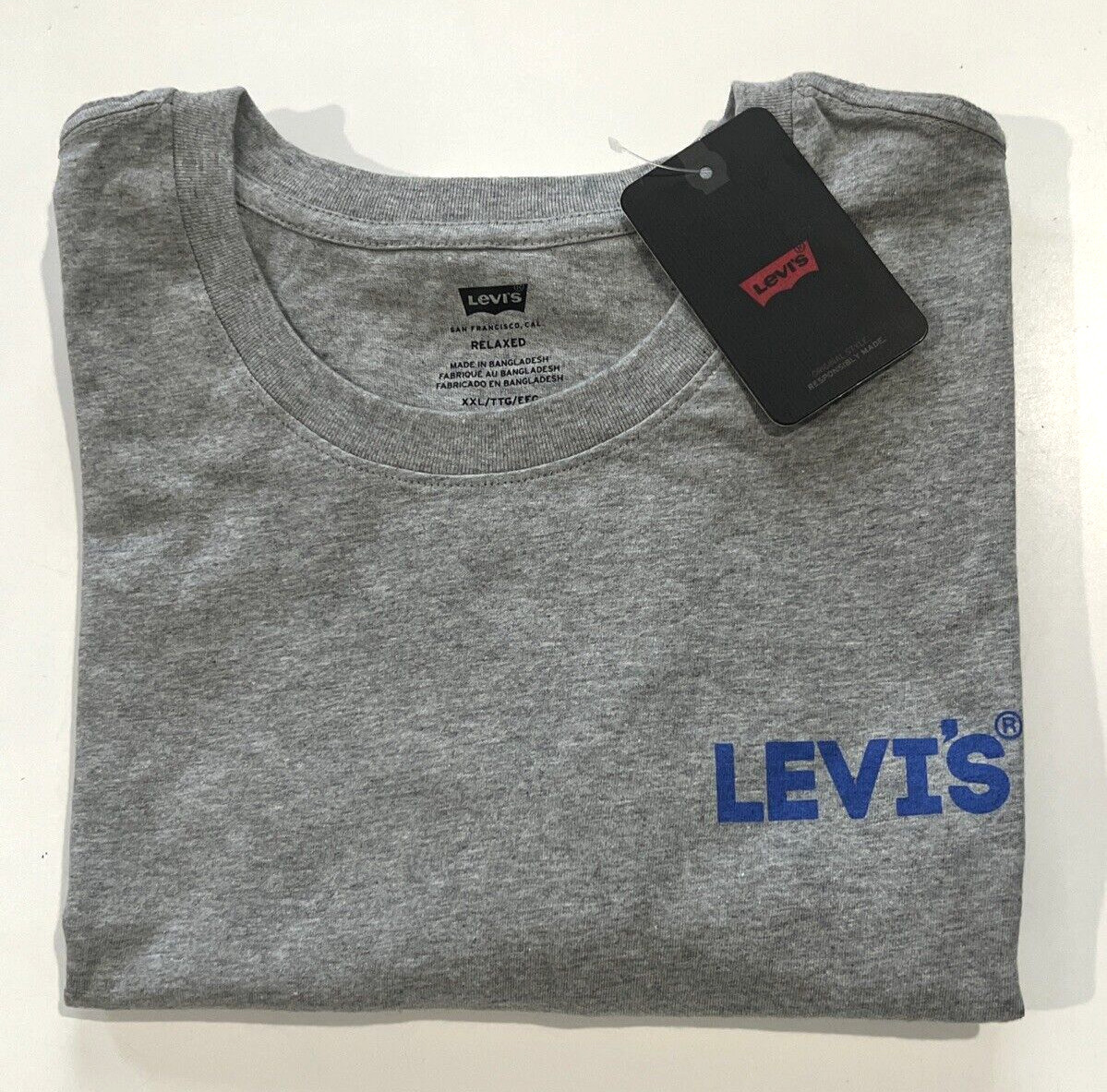 Levi&rsquo;s T SHIRT RELAXED FIT In My Deep Blue Jeans GRAPHIC Men&rsquo;s Size XXL Gray