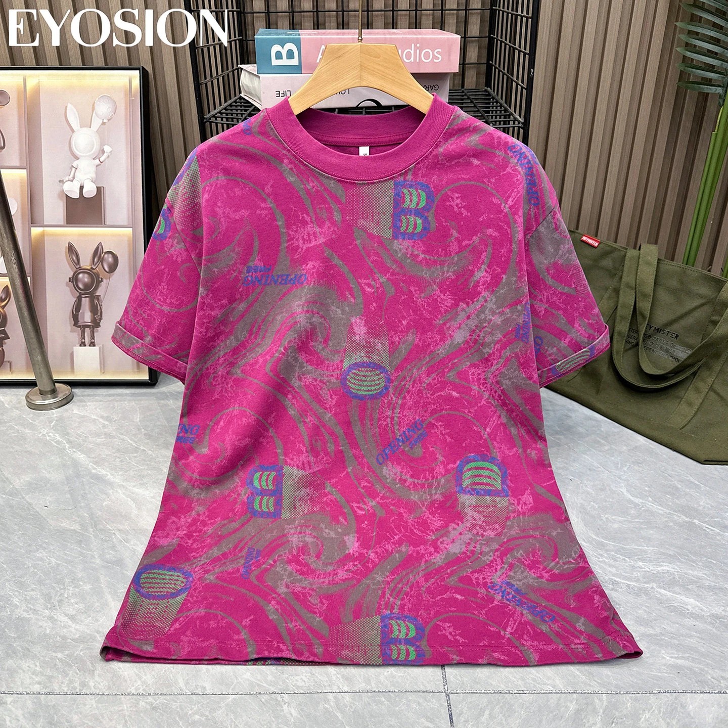 Men Designer Abstract Marble Print Cotton T-Shirt Retro Casual Short Sleeve Tee