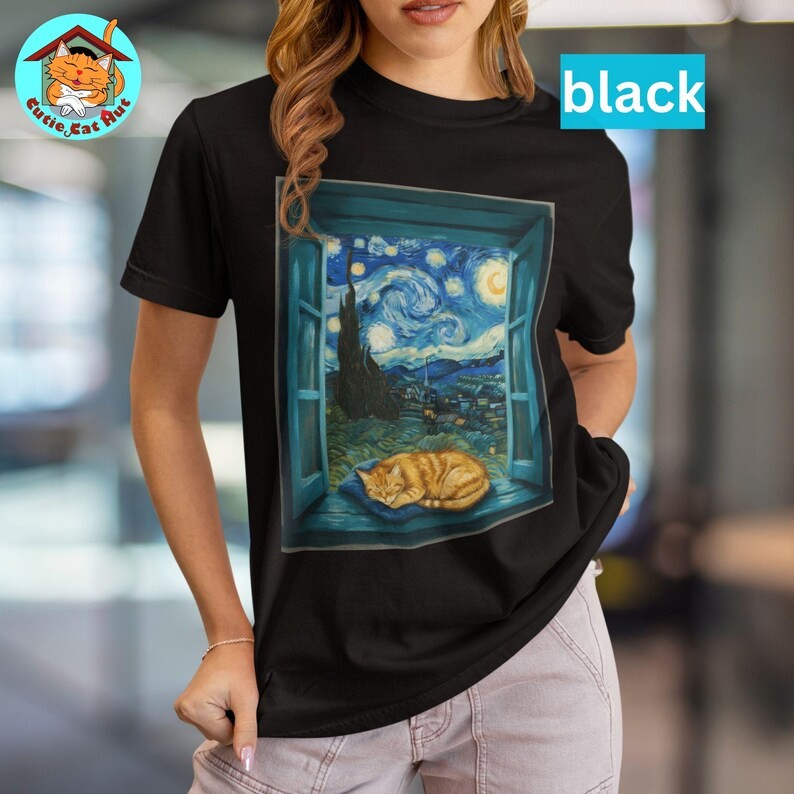 Ginger Cat Starry Night Art Comfort Tee Van Gogh