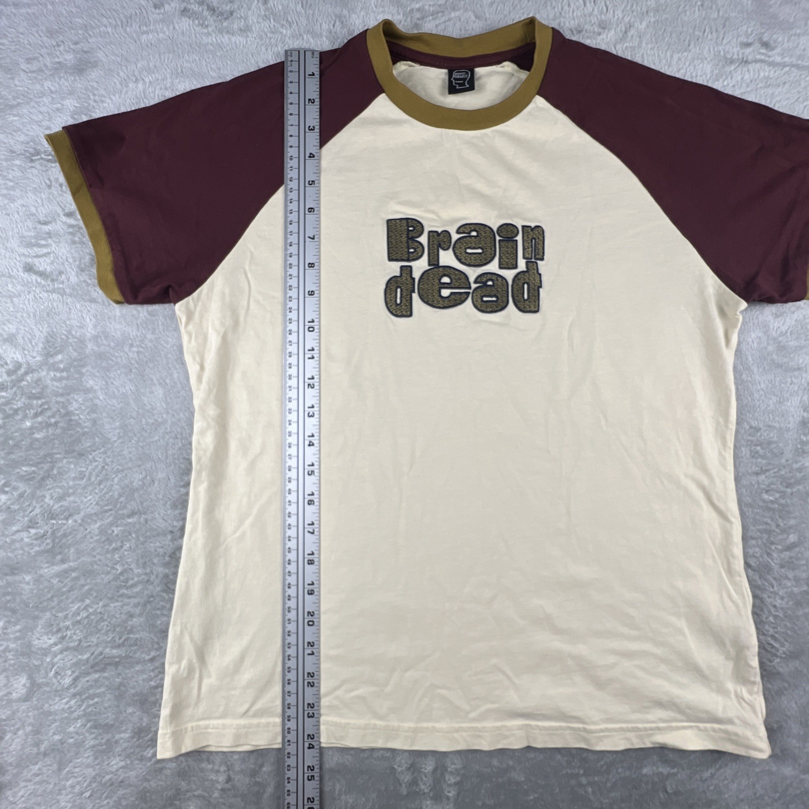 Brain Dead T-Shirt Mens Small Ringer Embroidered Spell Out Logo Cotton Tee