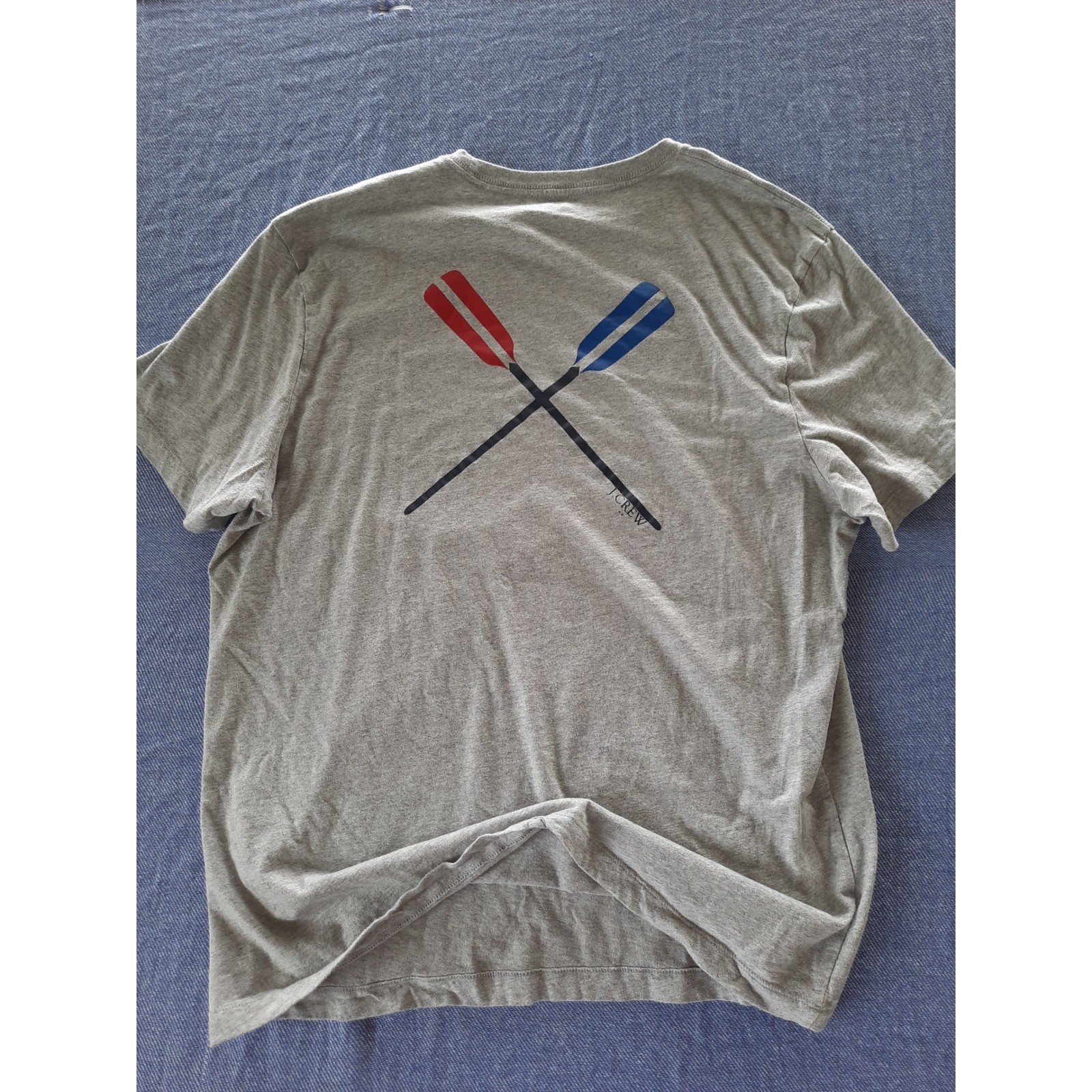 J.Crew Mens XL Gray Re-Imagined Cotton Oars Graphic Crewneck Tee Short Sleeve