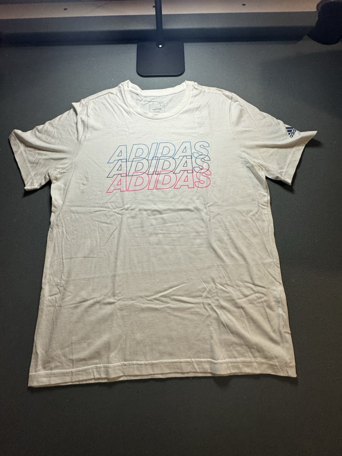 Adidas Men’s White Multi Color Logo Graphic T-Shirt Size L Brand New