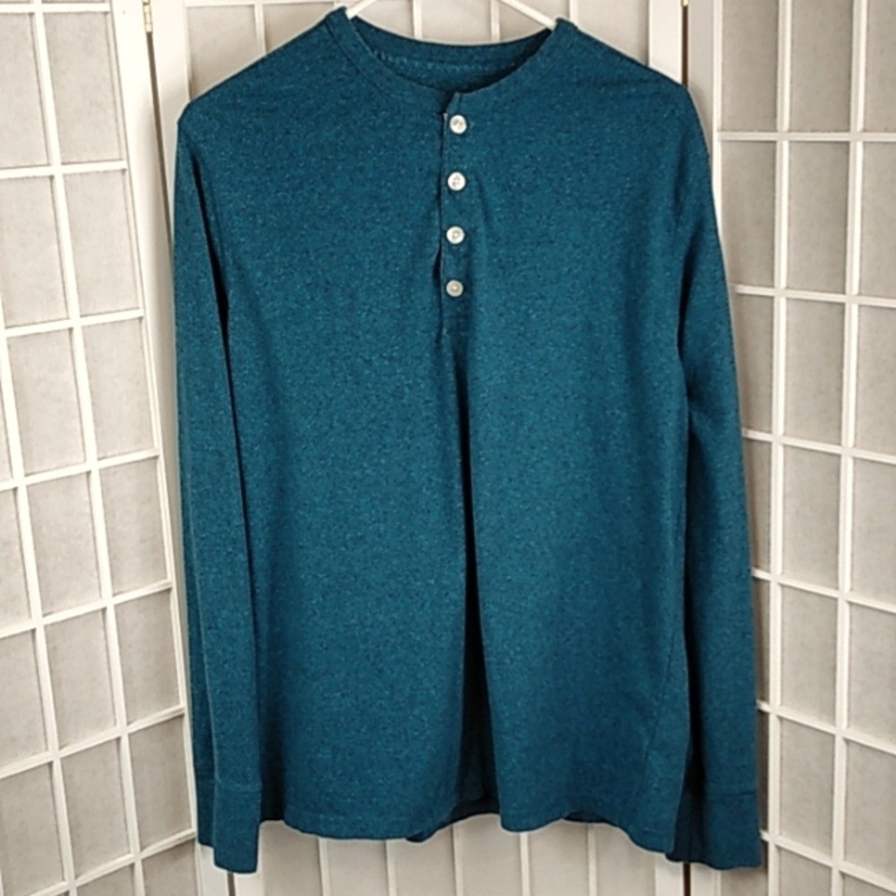 **Merona Men&rsquo;s Long Sleeve Henley Shirt Aqua Heathered – Large