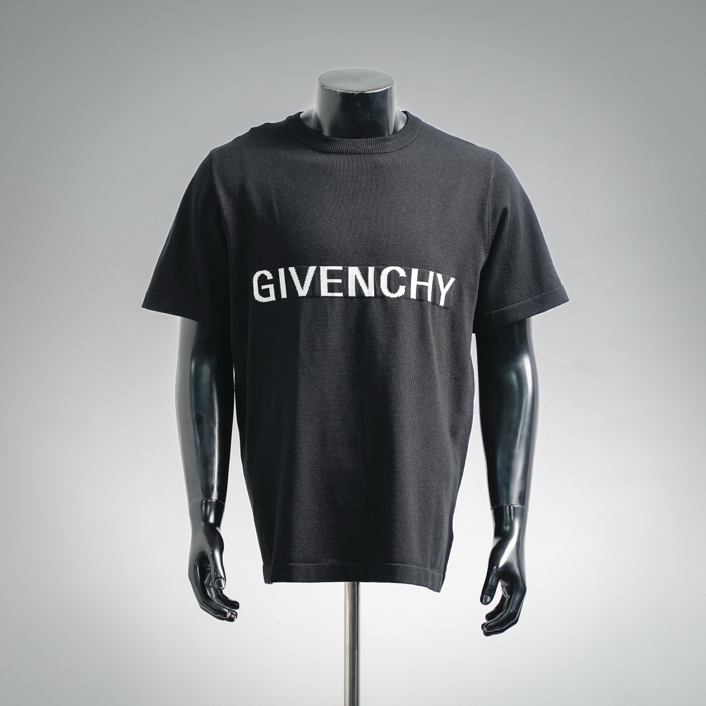 Givenchy Black Knit T-Shirt 4G Logo Back Graphic Short Sleeve Men’s