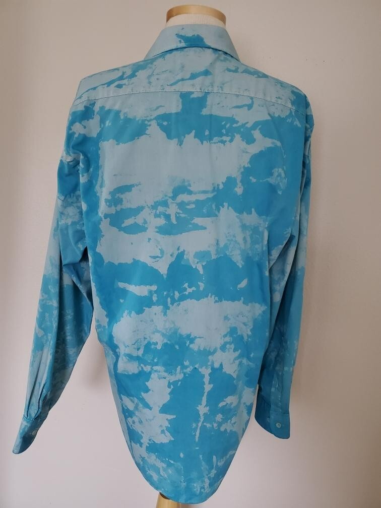 NEW cotton tie dyed grey Blue white casual work shirt shirt mens gray M L XL