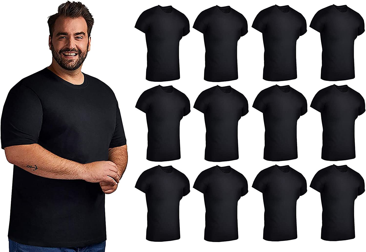 SOCKS&rsquo;NBULK 12 Pack Mens Cotton Crew Neck Short Sleeve T-Shirts Mix Colors Bulk