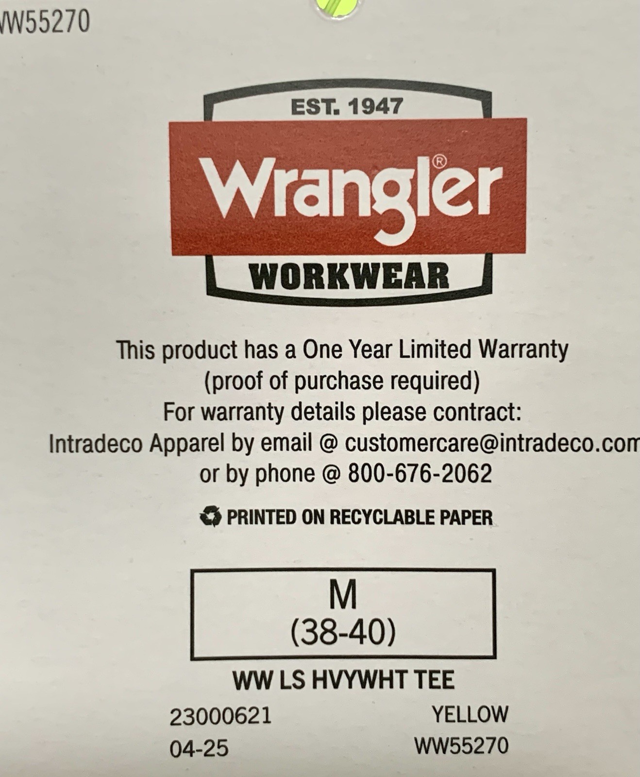 NEW Wrangler Workwear Men&rsquo;s Hi-Vis Yellow Long Sleeve Pocket T-Shirt Size M