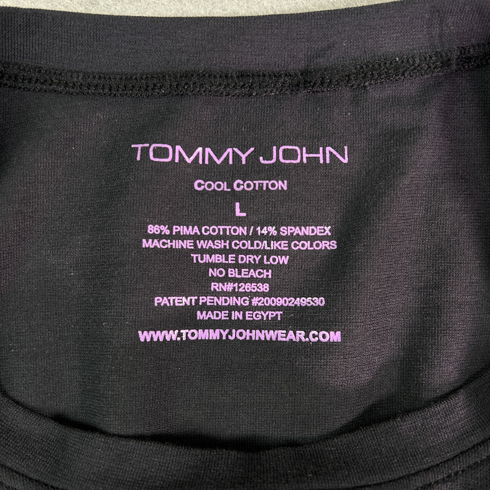 Tommy John Men&rsquo;s T-shirt Large Black Cool Cotton Short Sleeve Crew Neck Tapered