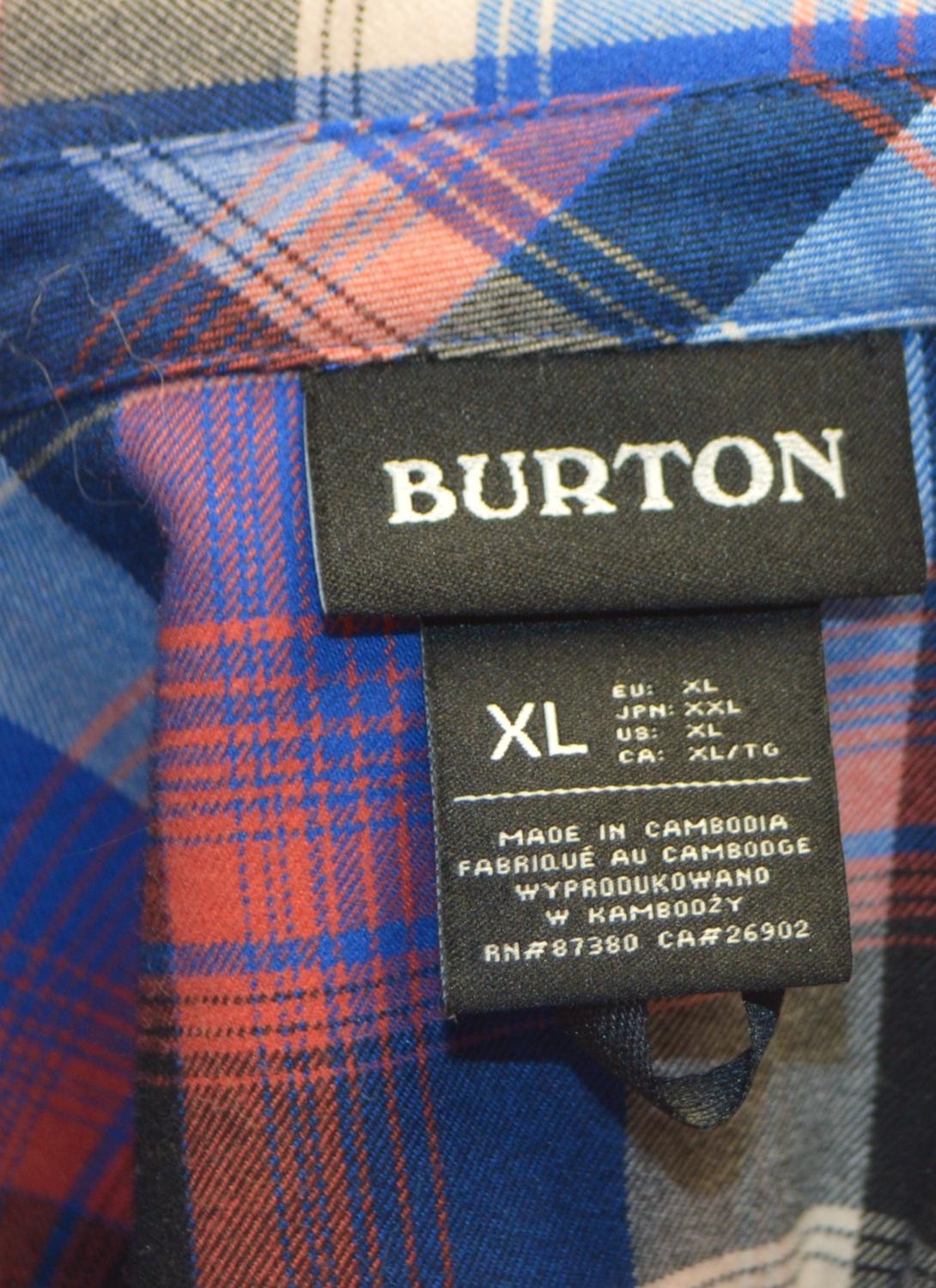 Burton Shirt Mens Long SleeveXL Blue Red Flannel Button Up Snowboarding Outdoors