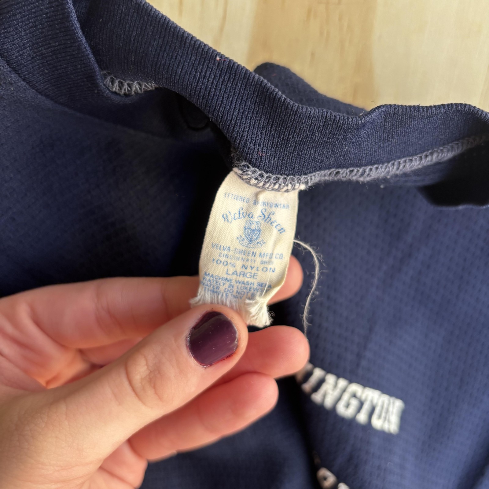 Vintage 70s Velva Sheen Shirt Mens Large Blue Washington Jefferson Tee T-Shirt