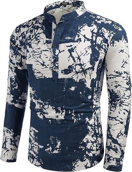 COOFANDY Men&rsquo;s Cotton Linen Henley T-Shirt Long Sleeve Hippie Casual Beach 2XL