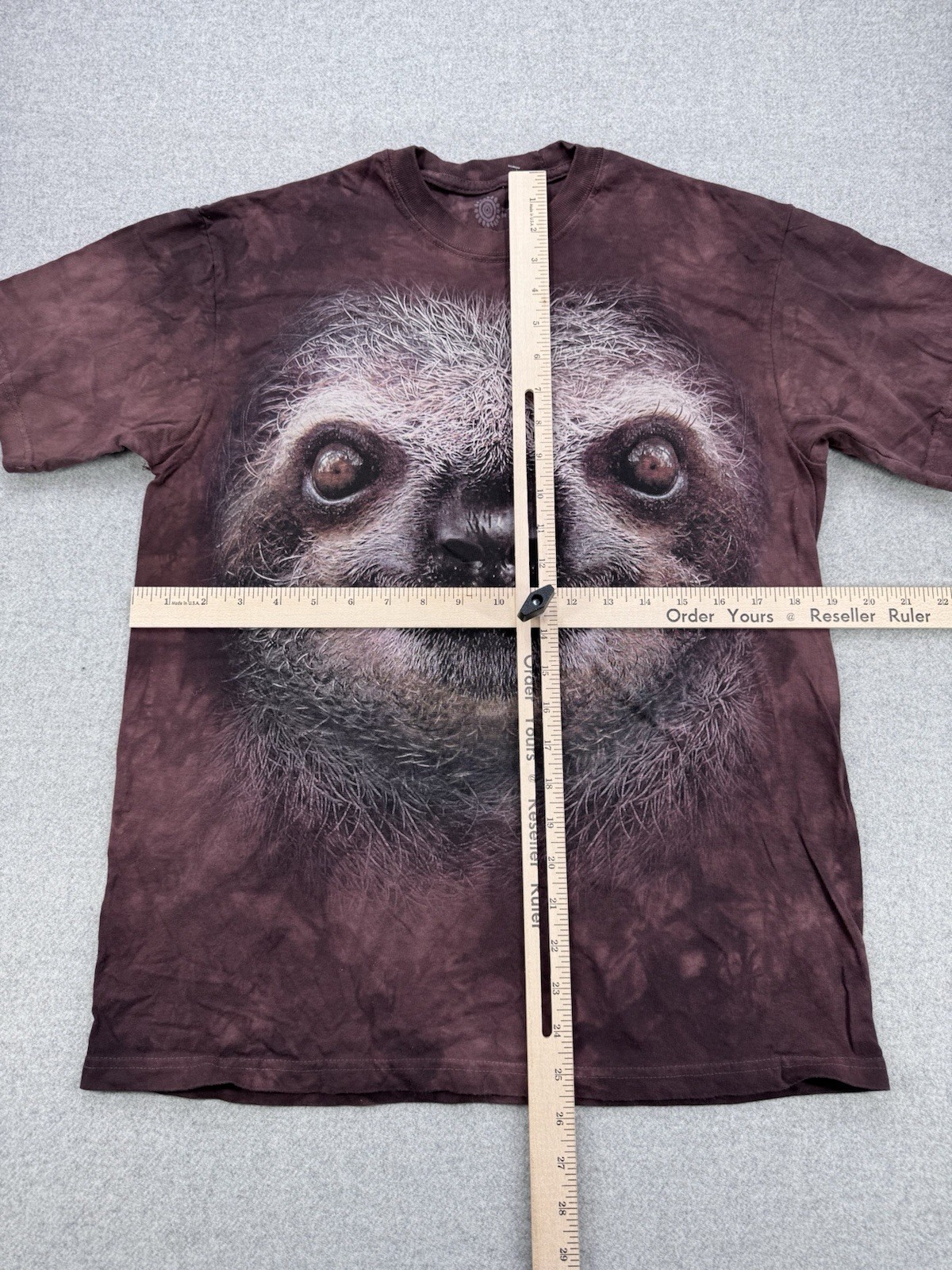 The Mountain T Shirt Mens M « Sloth Face » Liquid Blue Hand Dyed Big Face Boho Tee