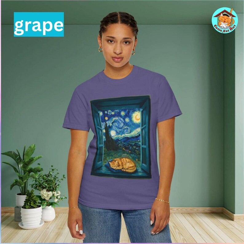 Ginger Cat Starry Night Art Comfort Tee Van Gogh