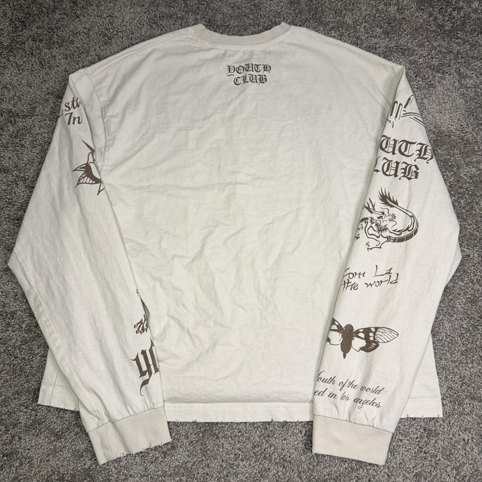 YoungLA Shirt Mens Medium Off White Long Sleeve Graphic Crewneck Tagless Cotton