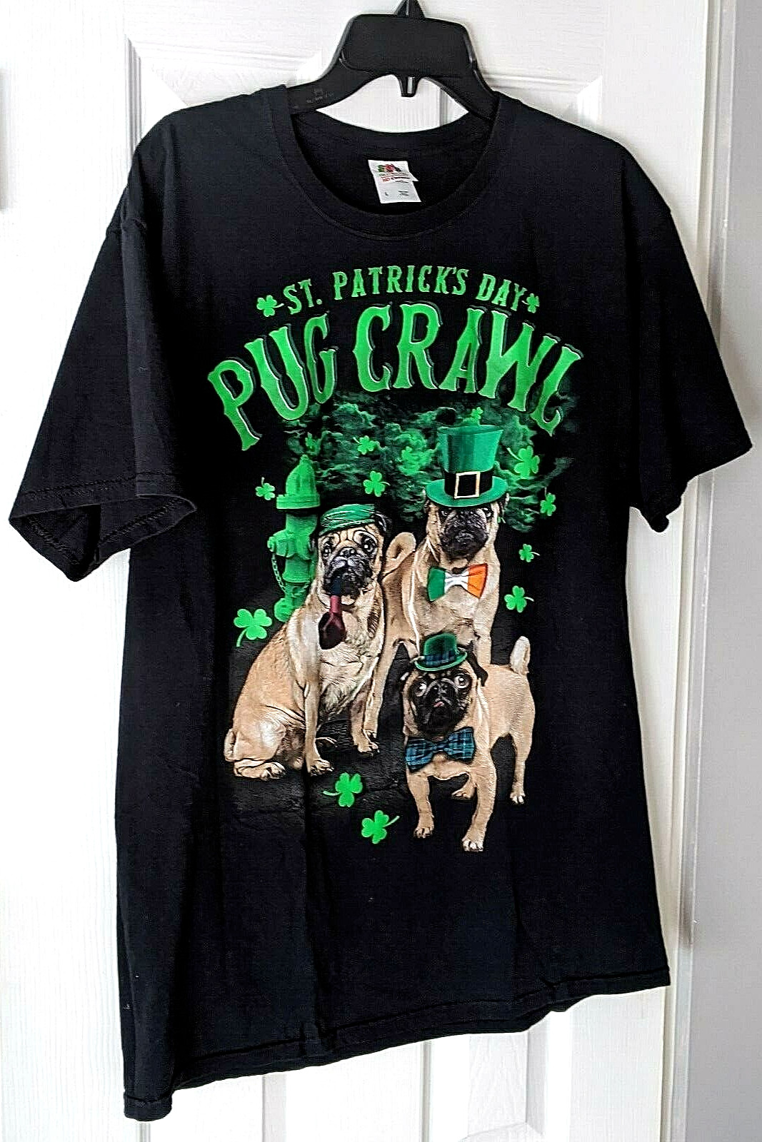 Womens Mens T-Shirt Top 3 Irish Pugs Crawl Dogs Shamrocks Gift St Patricks Day L