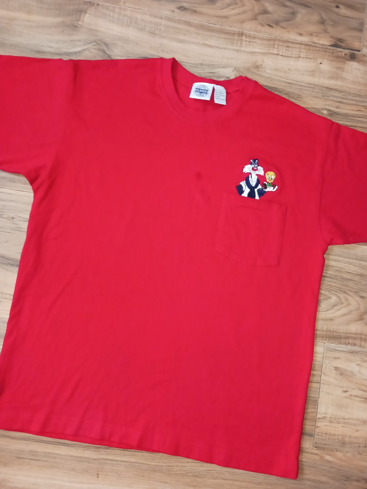 Vintage Warner Bros Pocket T Shirt – Tweety Sylvester Embroidered Large L Red