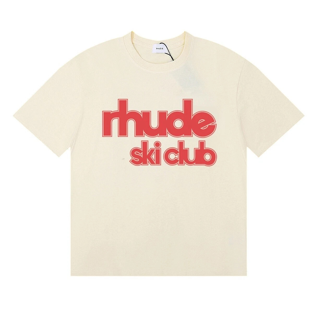 RHUDE Men Women Ski Club Letter Print T-Shirt Unisex Simple T-shirt Crew-neck