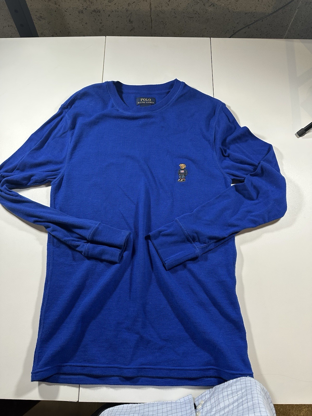 Polo RALPH LAUREN USA FLAG BEAR Thermal Shirt Men&rsquo;s Size Medium Long Sleeve Blue