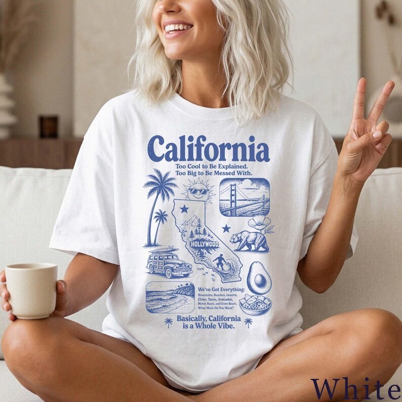 California Vintage Graphic T-Shirt Retro West Coast Beach Surf Summer Unisex Tee