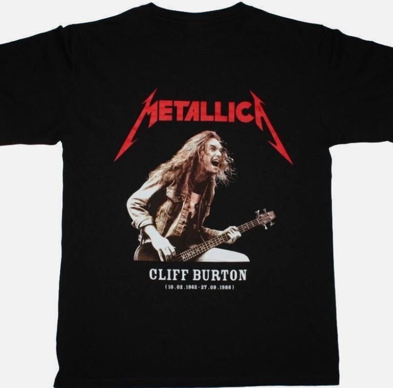 Metall1ca Cliff Burton- Bass Guitar T-Shirt Black Cotton Tee Gift Men ALL SIZE