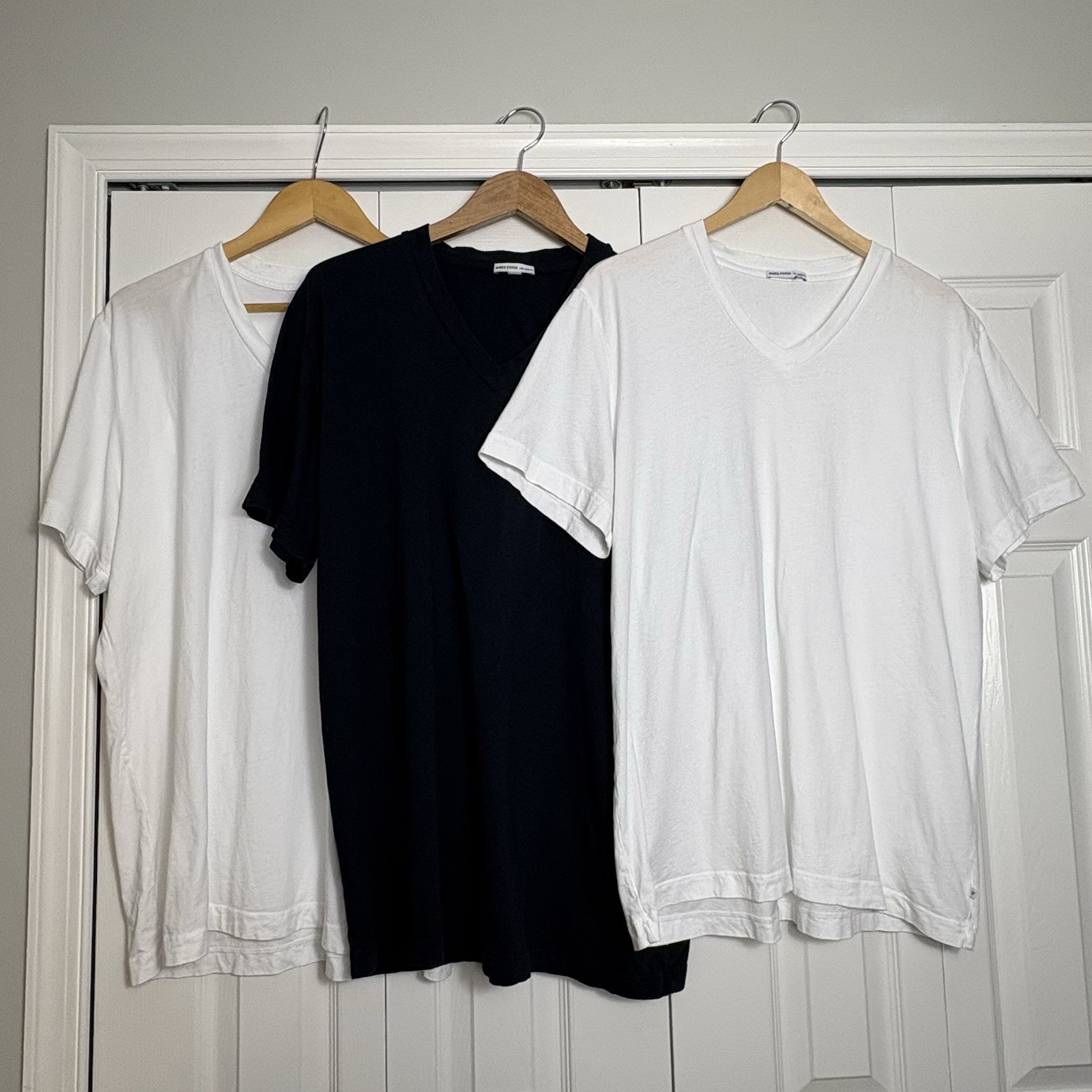 James Perse Mens Standard V-Neck T-Shirt Bundle Sz 4 XL Navy White MLJ3352
