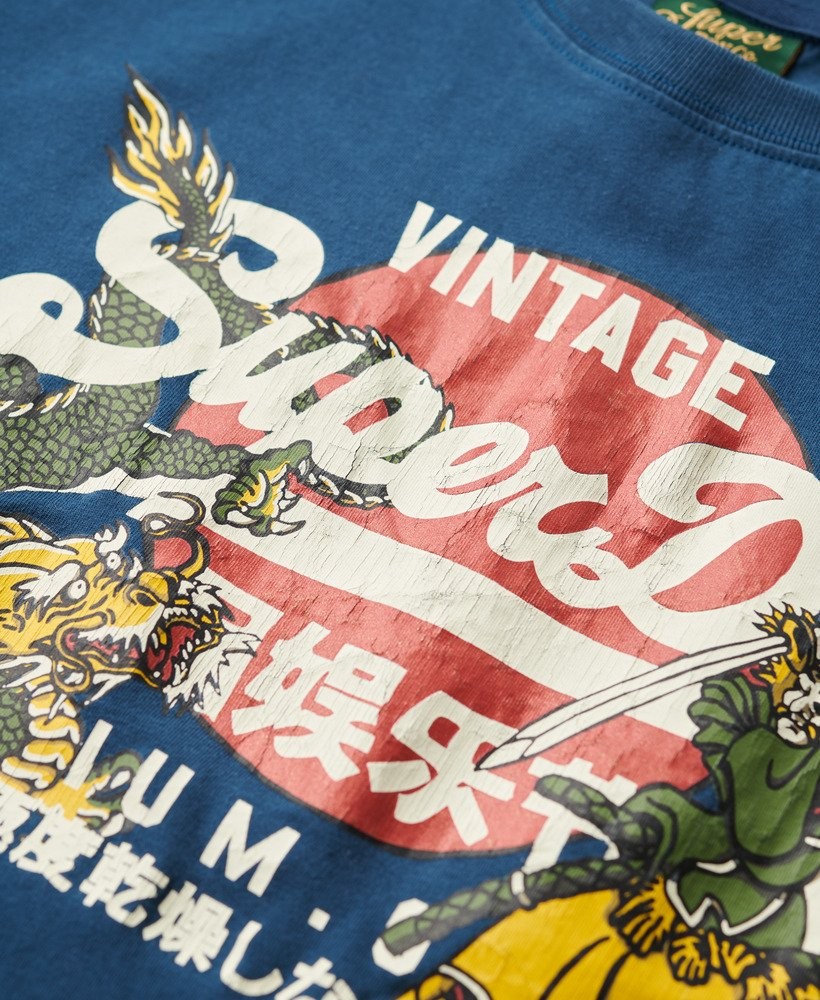 Superdry T-Shirt Short Sleeve Crew Neck Top VL Tokyo Relaxed Tee Blue Dark Grey