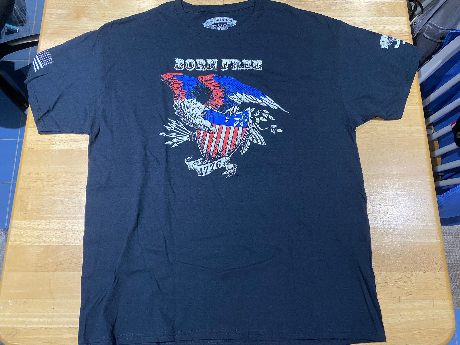 I Love My Freedom BORN FREE 1776 Graphics BLACK T-Shirt – Men&rsquo;s Sz XL