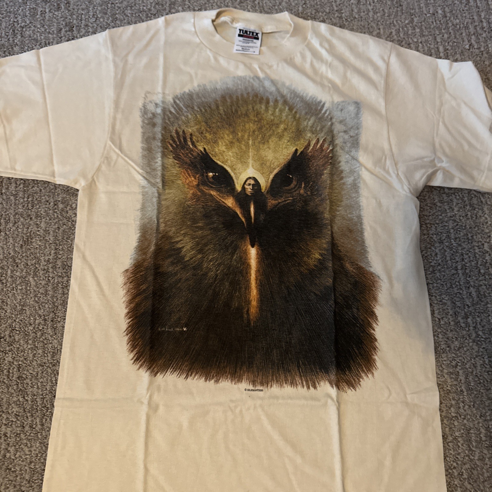 Vintage 90s Graphic Silk masters Hawk Native American T Shirt Environmental