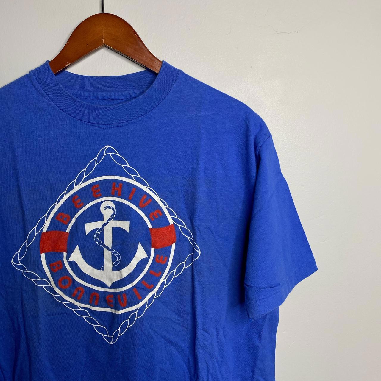90s vintage single stitch blue beehive Bonneville anchor Tee