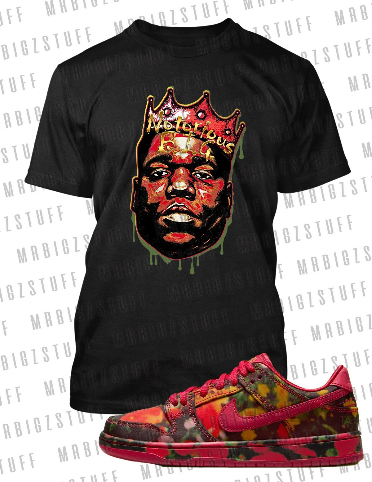 Mens Biggie Notorious 8X Greystone Tee To Complement Dunks Wizard of OZ Shoe