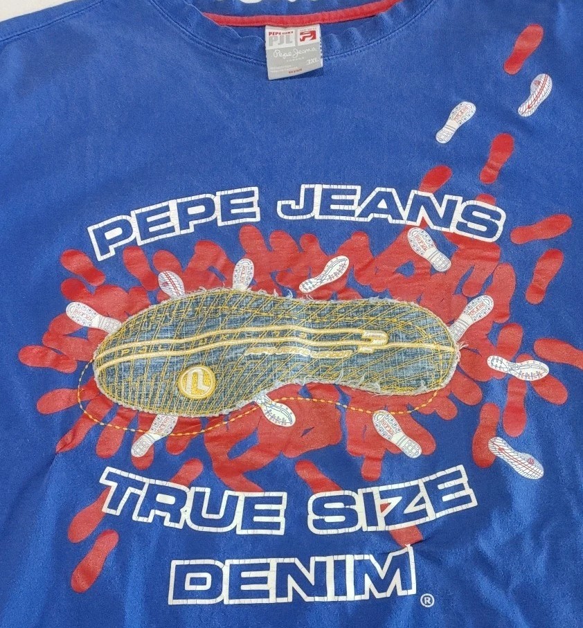 Vintage PEPE JEANS LONDON 2 Sided T-SHIRT « Size Does Matter » Blue Adult Size 3XL