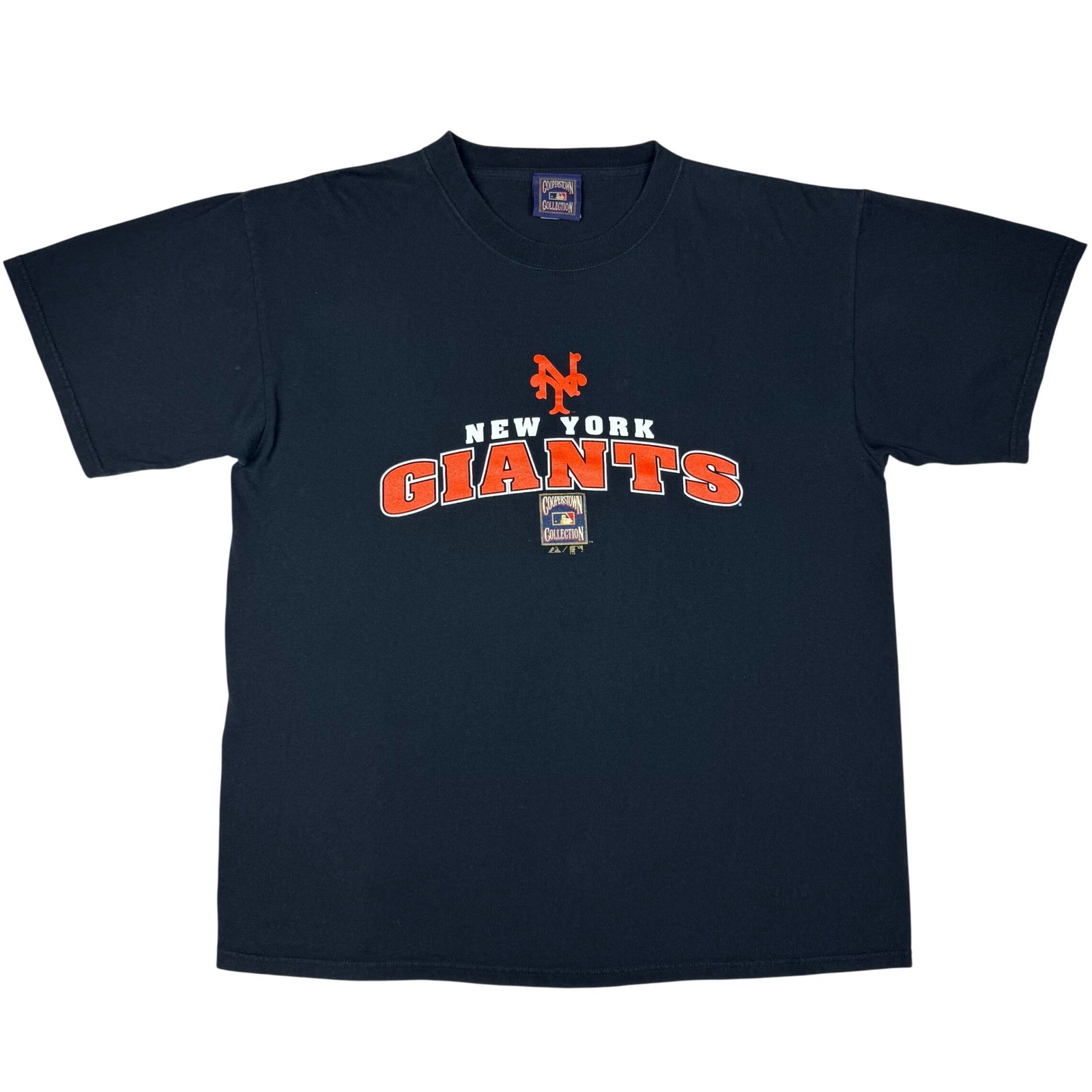 New York Giants MLB Majestic Cooperstown Collection Tee Mens XL Black Vtg Retro