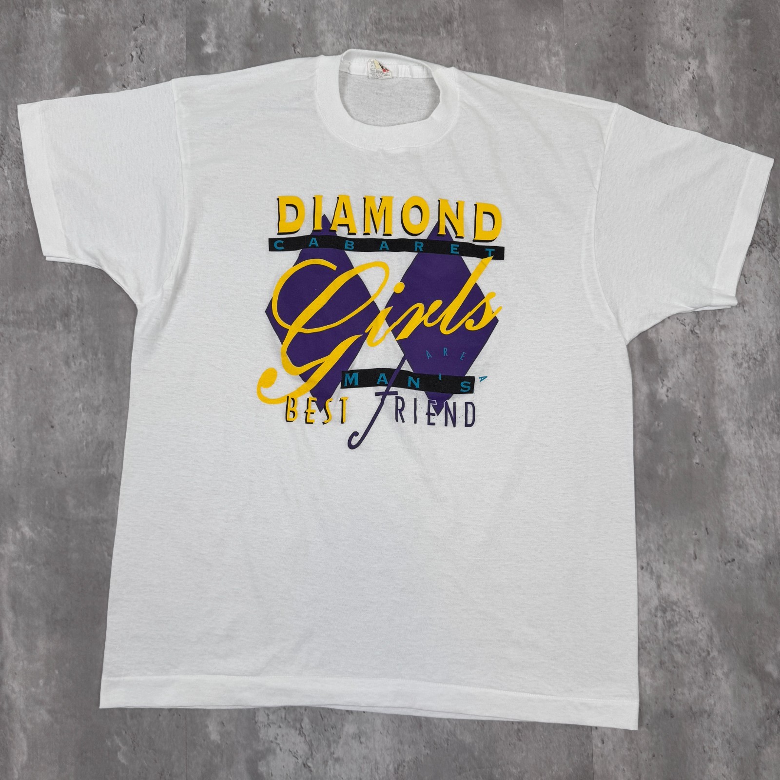 Vintage Diamond Cabaret T-Shirt Mens XL White Strip Gentlemans Club Girls 80s