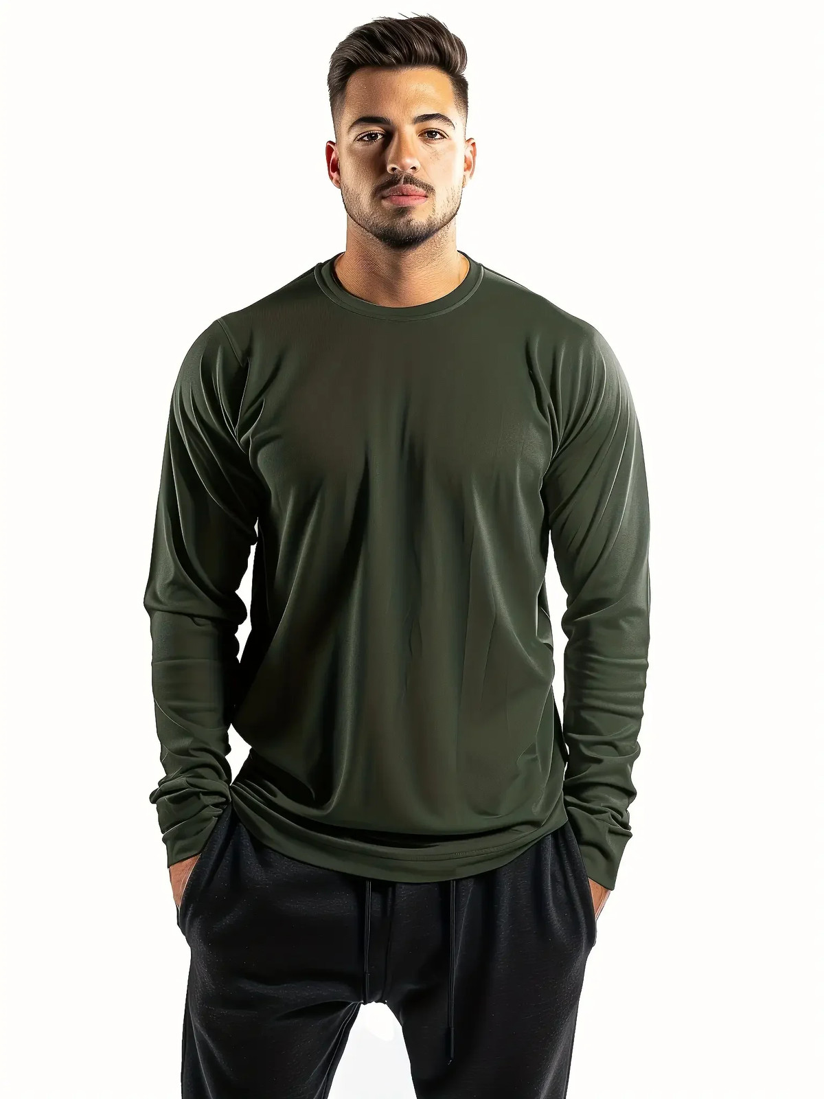men&rsquo;s solid color round ne long sleeved T-shirt, versatile design, co