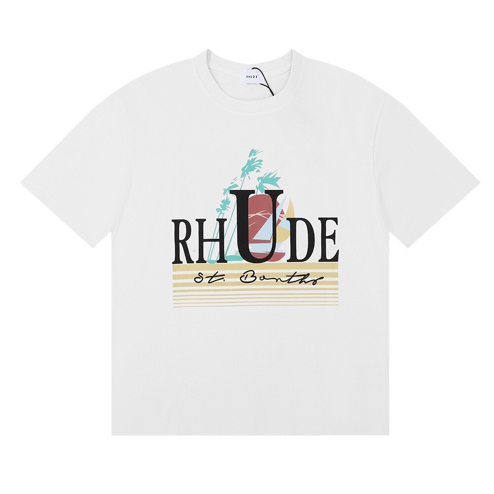 NEW Men Women RHUDE High Quality 100% Cotton Short Sleeve Polo T-Shirt SZ:S-2XL
