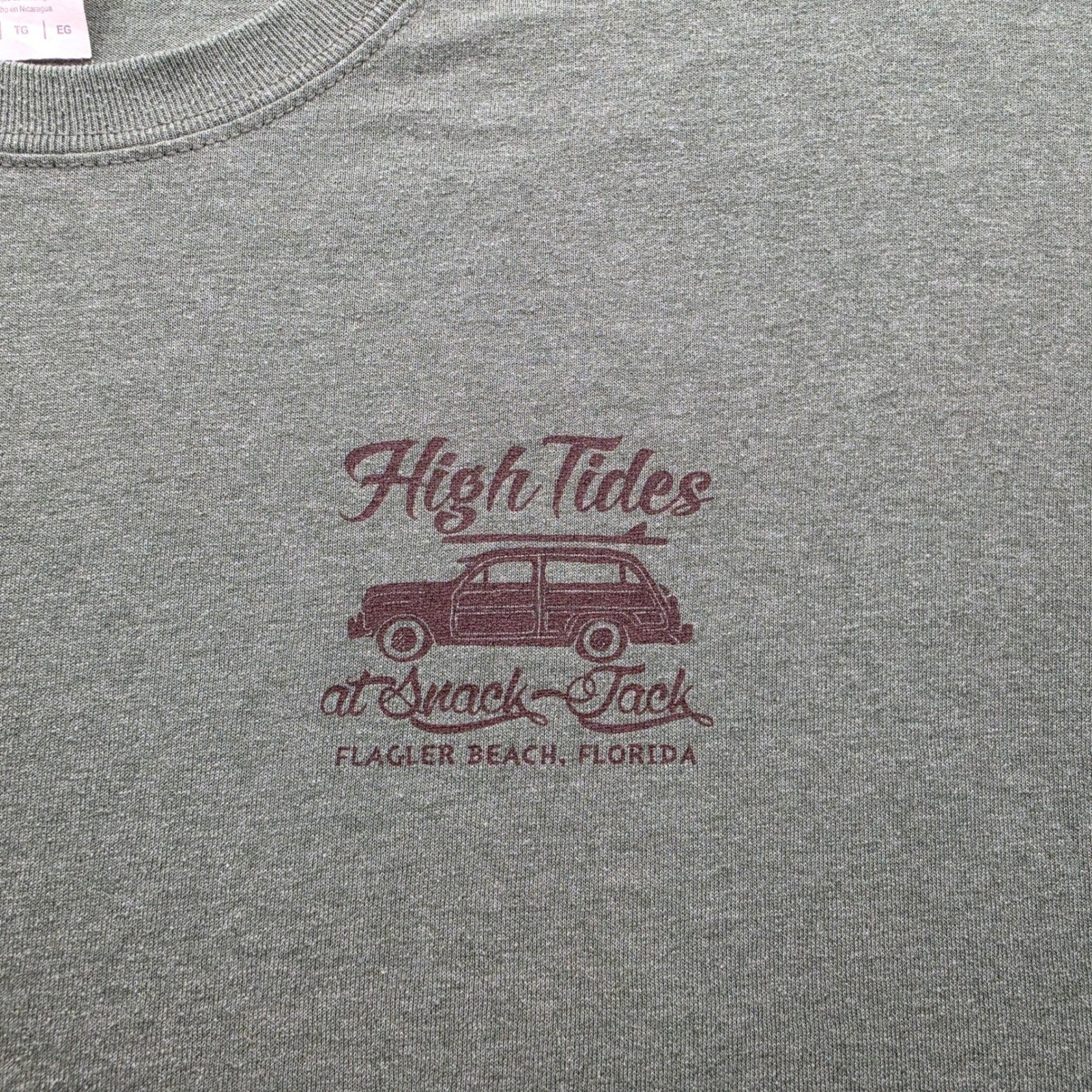 High Tides at Snack Jack Flagler Florida Graphic Tshirt Mens XL Sage Green