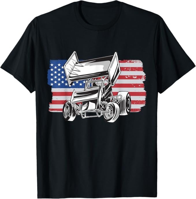 Sprint Car Racing American Flag Patriotic Race Car Driver USA Gift Mens T-Shirt