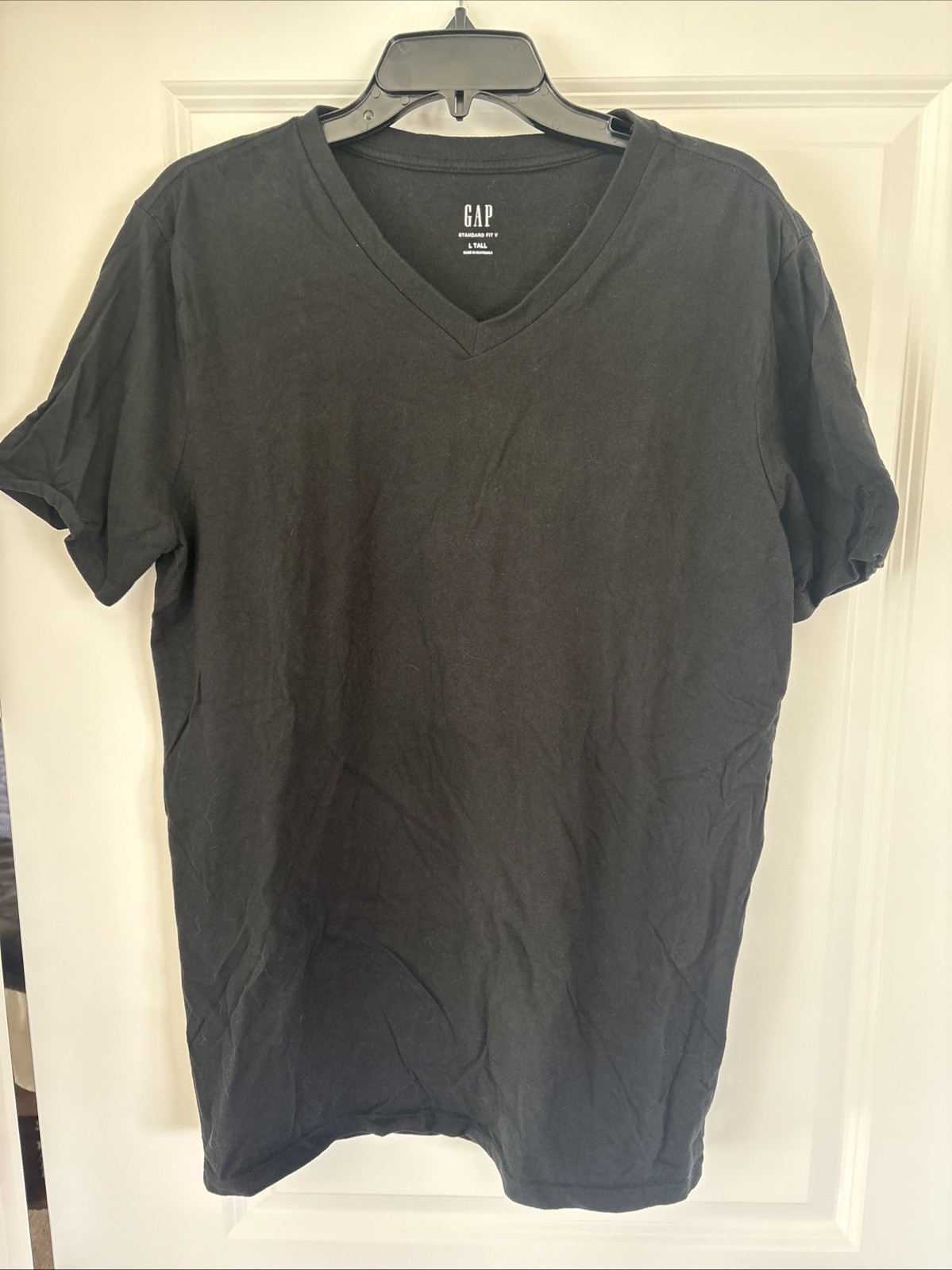 Gap Men&rsquo;s Size LT Black Short Sleeve Vee Neck Tee Standard Fit V Neck T-shirt